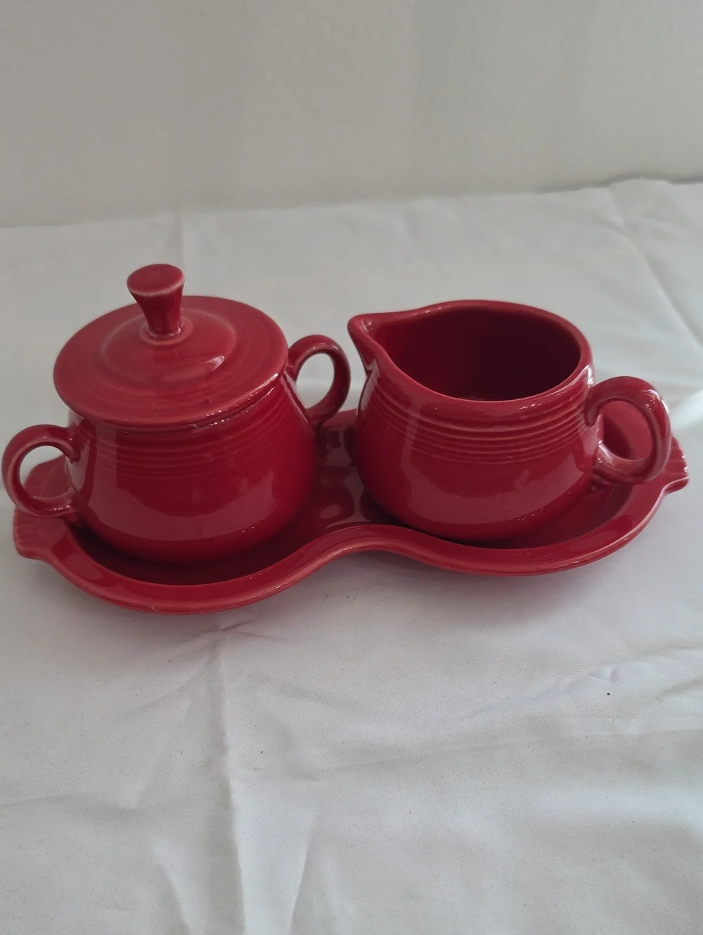 Fiesta Red Ceramic Sugar and Creamer Set with Tray